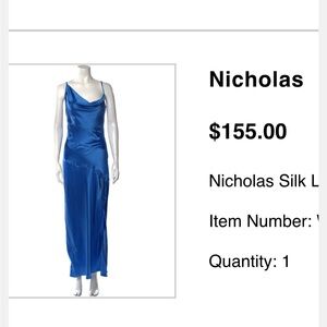 NICHOLAS blue silk dress size small